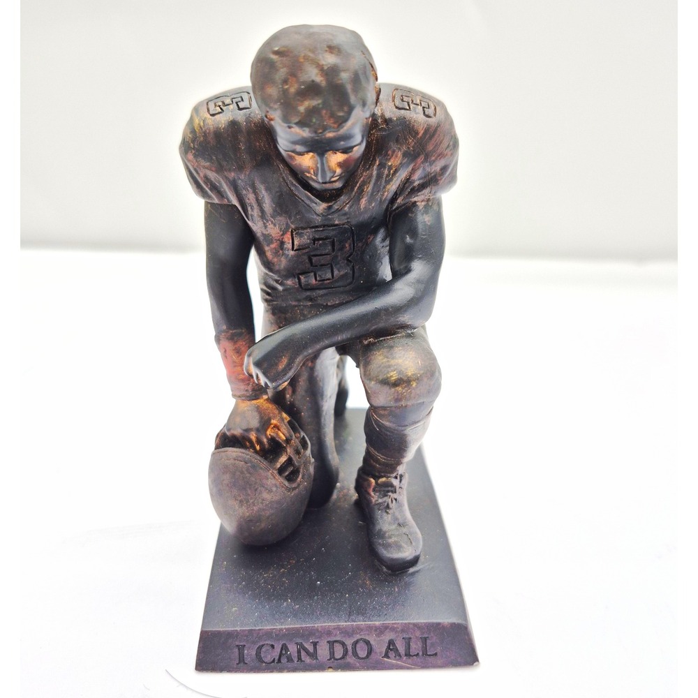Kneeling Football Player Christian Statue Philippians 4:13 Bronze Tone Figurine